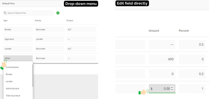 Edit Default Fees